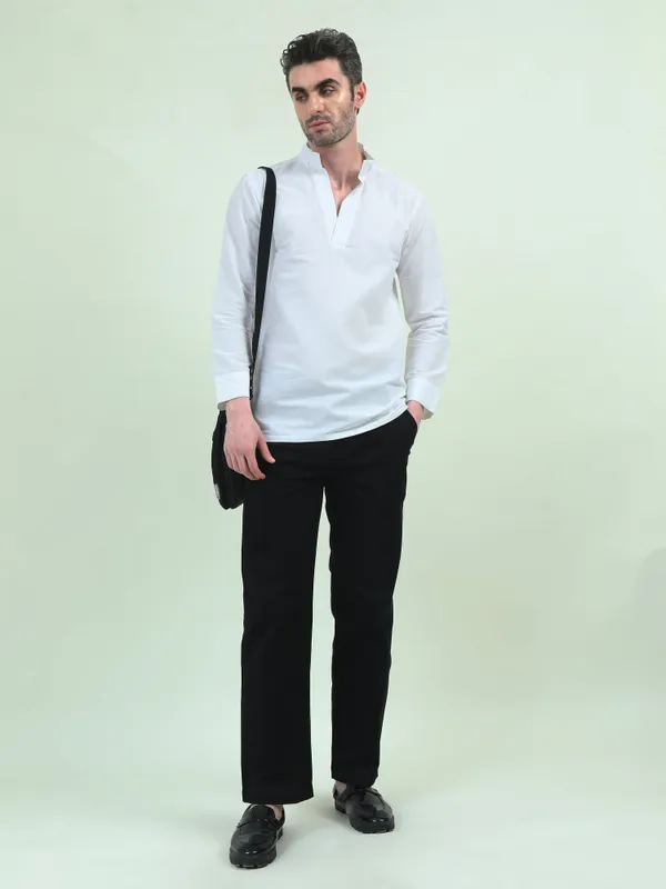 Off_White_Linen_Regular_Fit_Standing_Collar_Shirt_For_Men