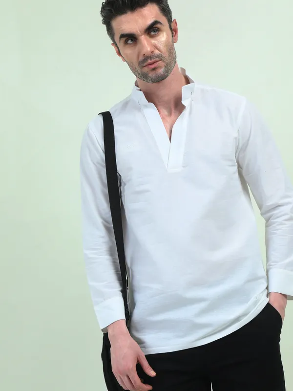 Off_White_Linen_Regular_Fit_Standing_Collar_Shirt_For_Men