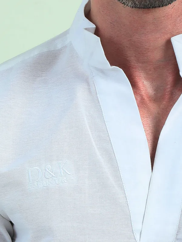 Off_White_Linen_Regular_Fit_Standing_Collar_Shirt_For_Men