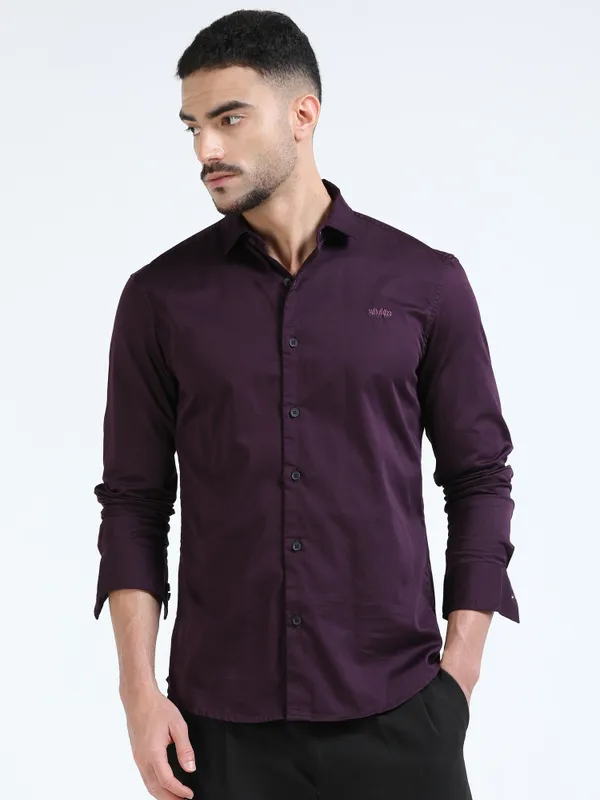 Wine_Cotton_Slim_Fit_Formal_Shirt_For_Men
