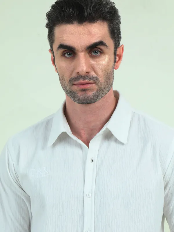 White_Velvet_Regular_Fit_Textured_Shirt_For_Men