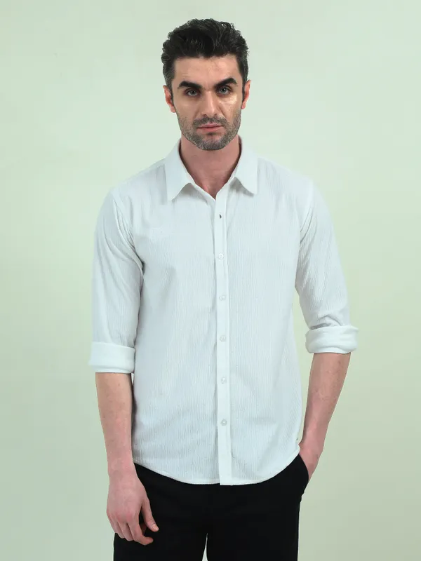 White_Velvet_Regular_Fit_Textured_Shirt_For_Men