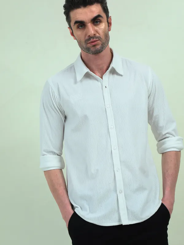 White_Velvet_Regular_Fit_Textured_Shirt_For_Men