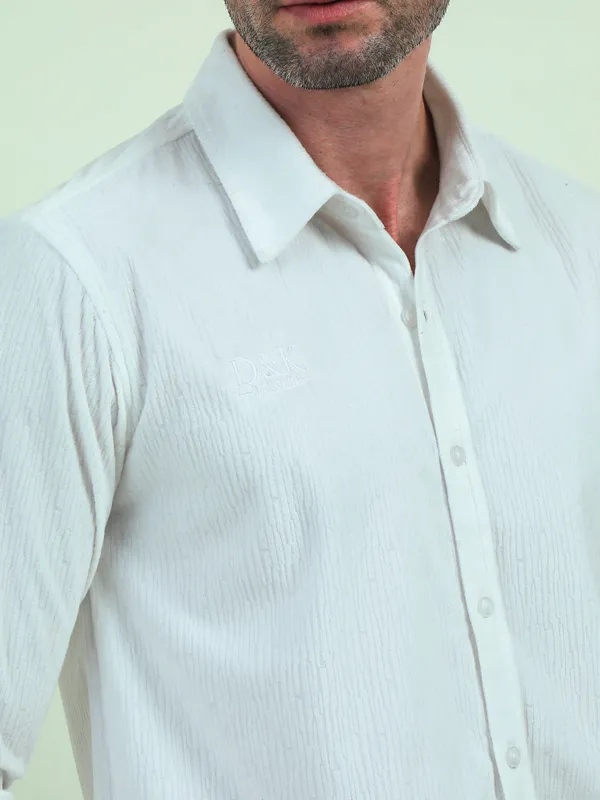 White_Velvet_Regular_Fit_Textured_Shirt_For_Men