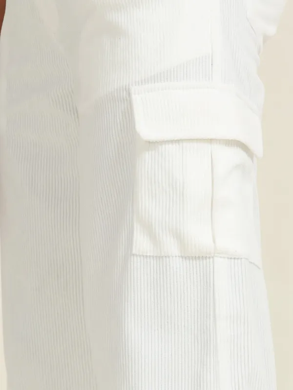 White_Polyester_Loose_Fit_Cargo_Pants_For_Men