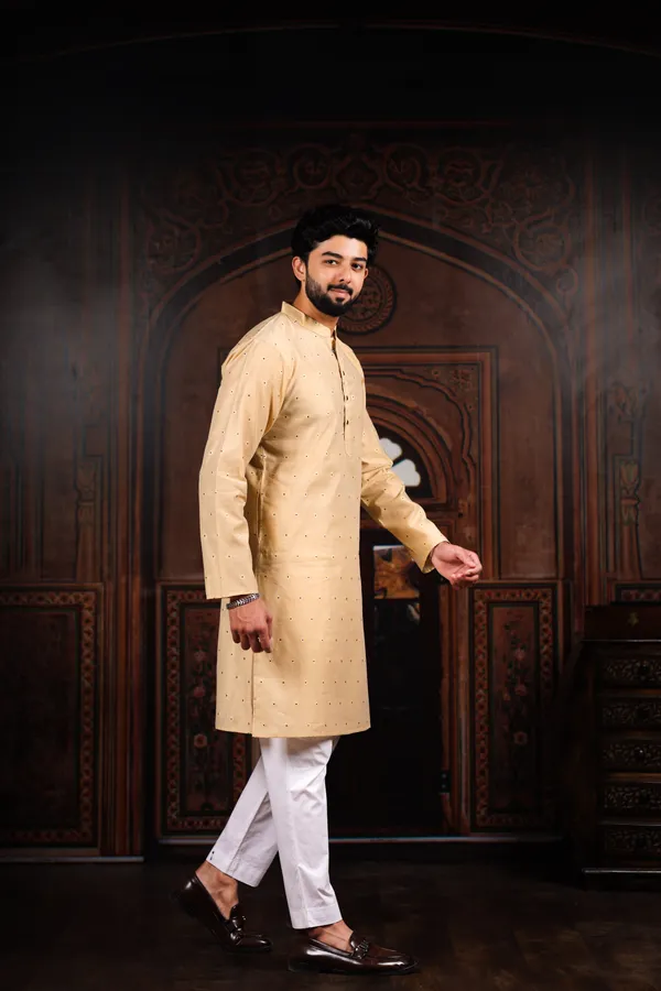 Biege_Cotton_Resham_Butti_Kurta