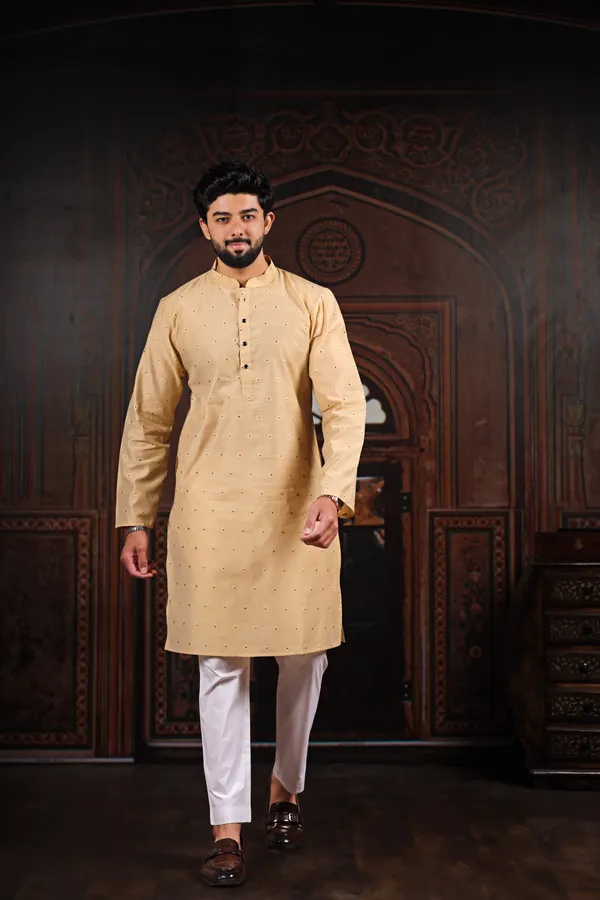 Biege_Cotton_Resham_Butti_Kurta