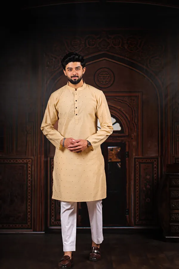 Biege_Cotton_Resham_Butti_Kurta