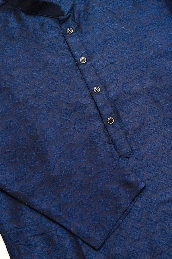 Navy_Silk_Jacquard_Woven_Texture_Kurta