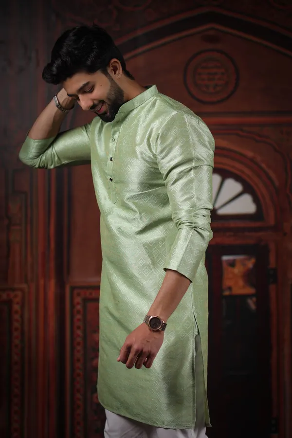 Light_Green_Silk_Jacquard_Woven_Texture_Kurta
