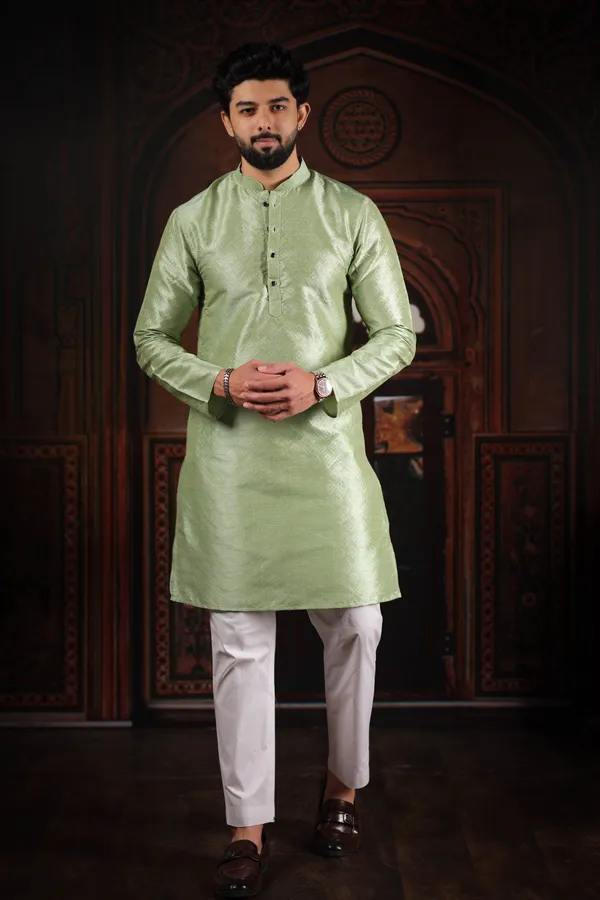 Light_Green_Silk_Jacquard_Woven_Texture_Kurta