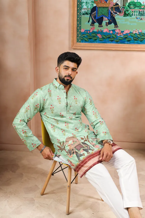 Pista_Cotton_Zari_thread_Work_with_Animal_Print_Kurta