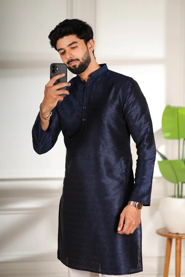 Navy_Silk_Jacquard_Woven_Texture_Ethnic_Set