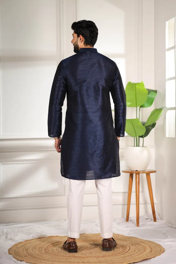 Navy_Silk_Jacquard_Woven_Texture_Ethnic_Set