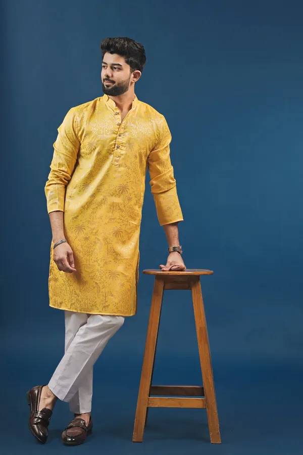 Yellow_Cotton_Silk_Jacquard_Texture_Ethnic_Set