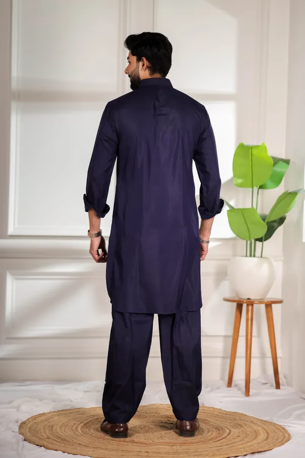 Navy_Cotton_Satin_Pathani_Set