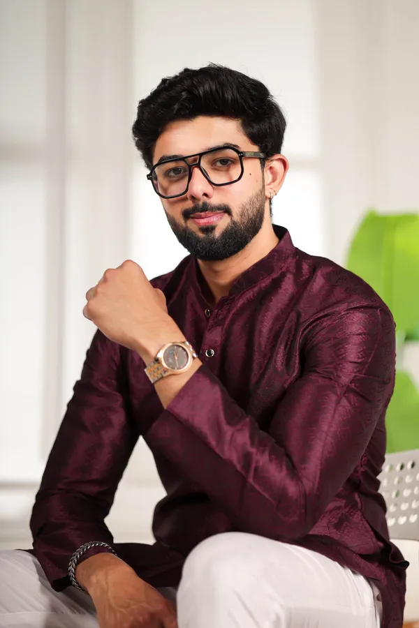 Wine_Silk_Jacquard_Woven_Texture_Kurta