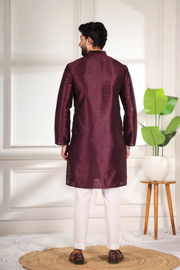 Wine_Silk_Jacquard_Woven_Texture_Kurta