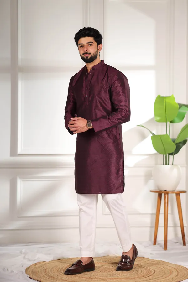 Wine_Silk_Jacquard_Woven_Texture_Kurta