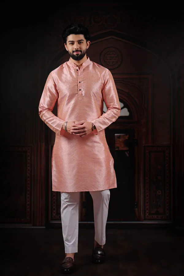Pink_Silk_Jacquard_Woven_Texture_Kurta