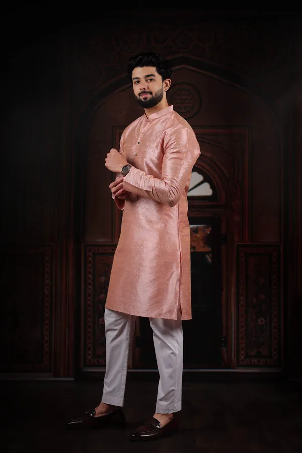 Pink_Silk_Jacquard_Woven_Texture_Kurta