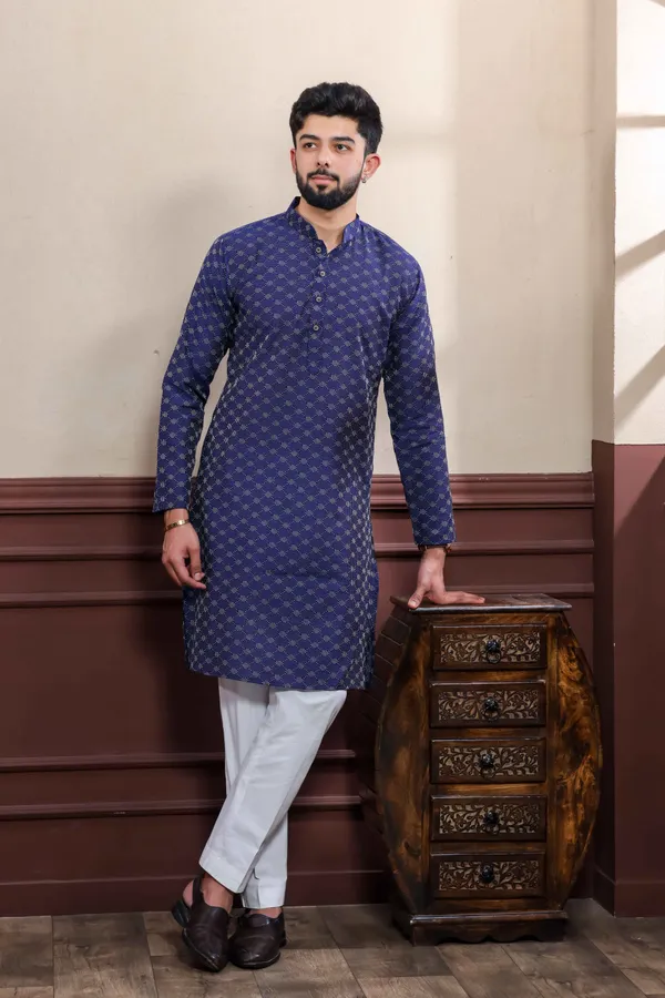 Navy_Cotton_Woven_Texture_Kurta