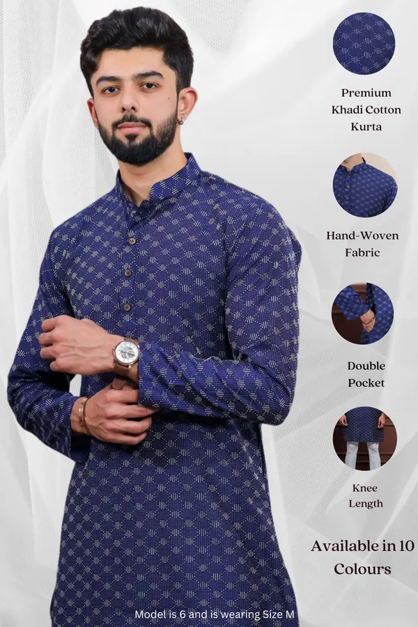 Navy_Cotton_Woven_Texture_Kurta