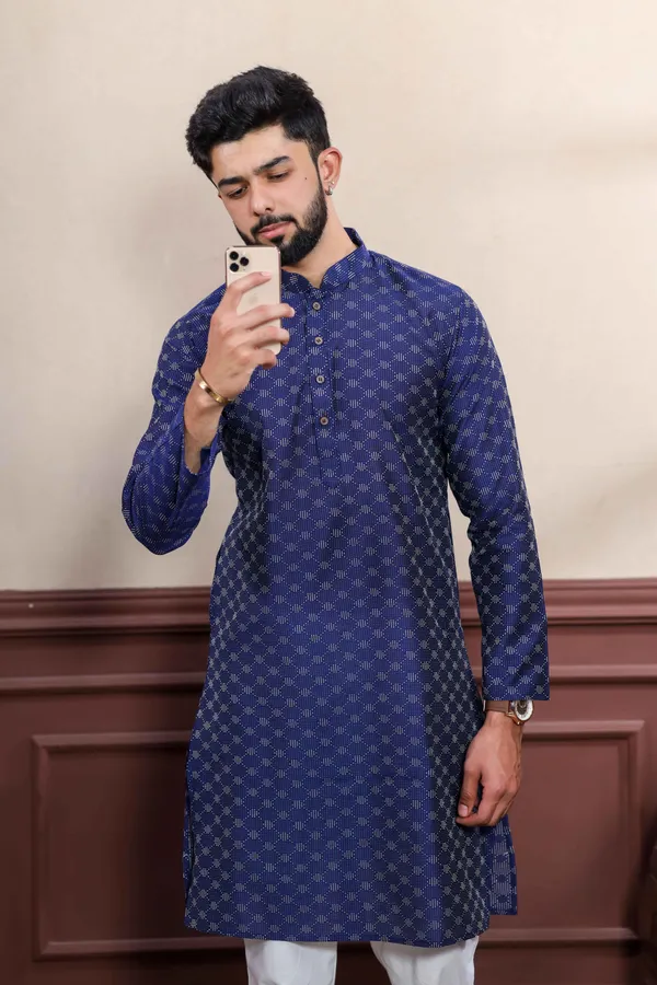 Navy_Cotton_Woven_Texture_Kurta