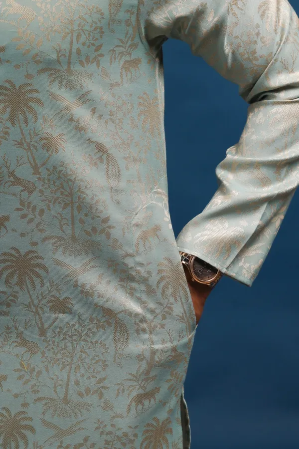 Navy_Cotton_Silk_Jacquard_Texture_Kurta