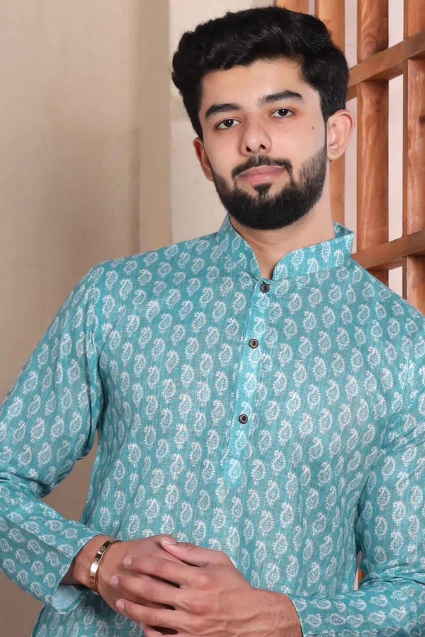 Navy_Linen_Digital_Print_Kurta