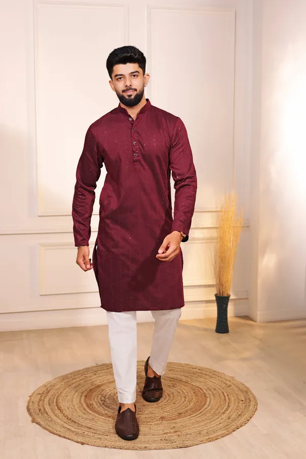 Maroon_Cotton_Silk_Dobby_Texture_with_Sequins_Kurta