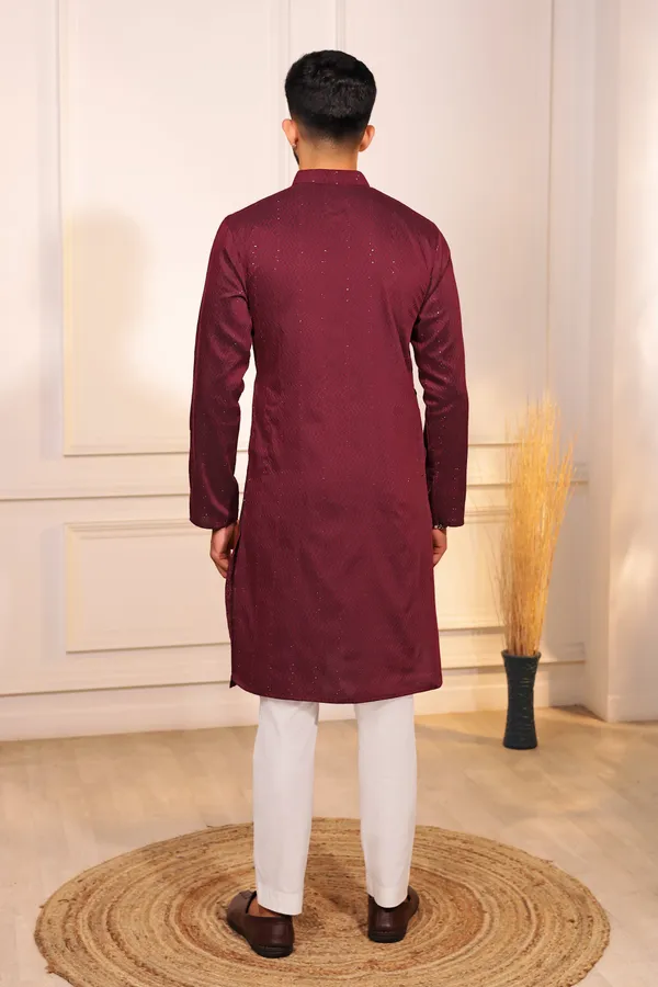 Maroon_Cotton_Silk_Dobby_Texture_with_Sequins_Kurta