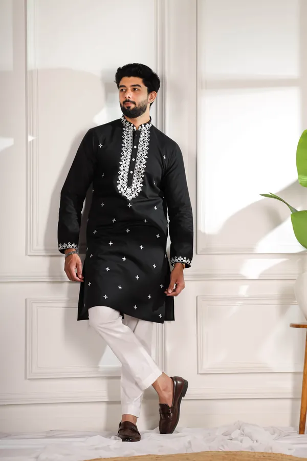 Black_Cotton_Embroidered_Neck_with_Mirror_Work_Ethnic_Set