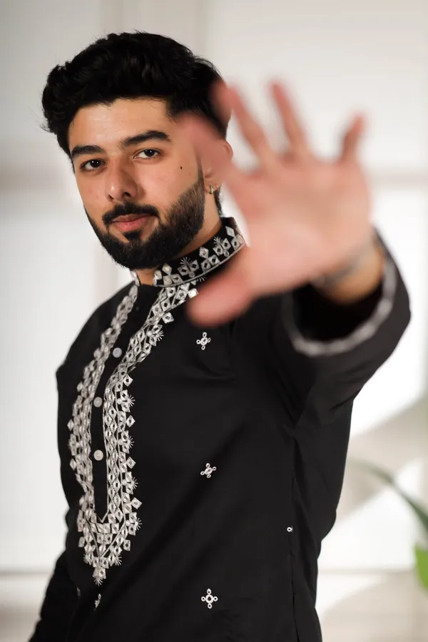 Black_Cotton_Embroidered_Neck_with_Mirror_Work_Ethnic_Set