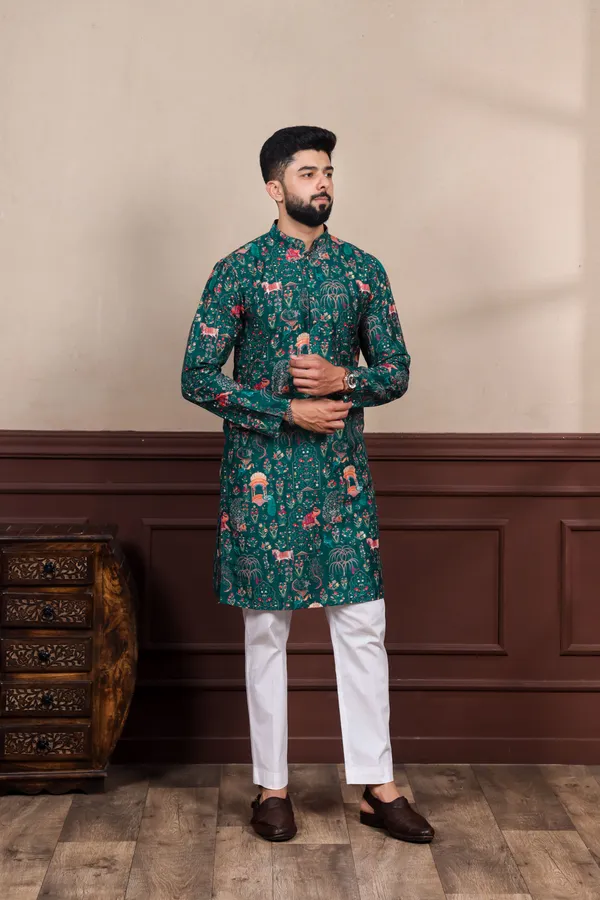Dark_Green_Cotton_Digital_Print_Kurta