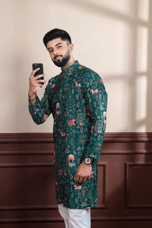 Dark_Green_Cotton_Digital_Print_Kurta
