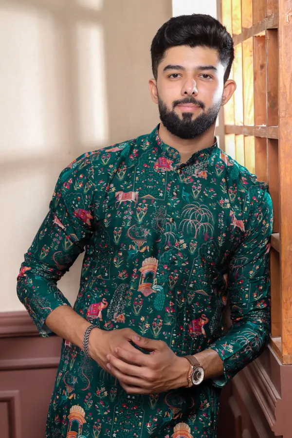 Dark_Green_Cotton_Digital_Print_Kurta