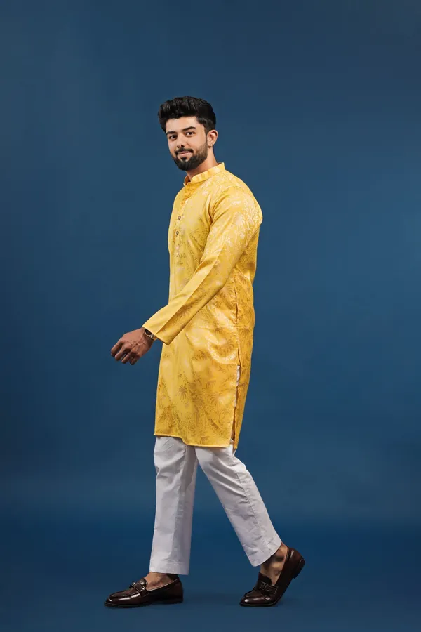 YellowCotton_Silk_Jacquard_Texture_Kurta