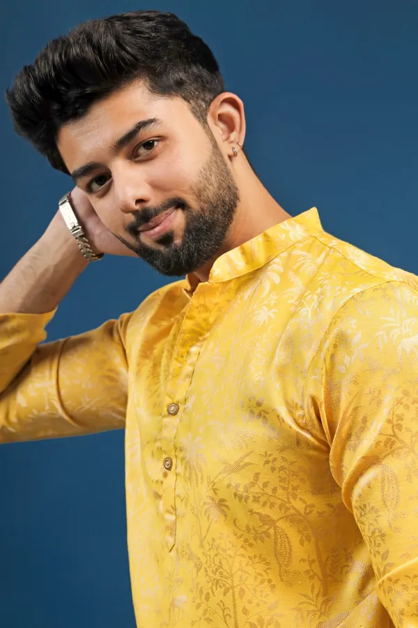 YellowCotton_Silk_Jacquard_Texture_Kurta