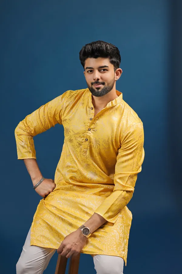 YellowCotton_Silk_Jacquard_Texture_Kurta