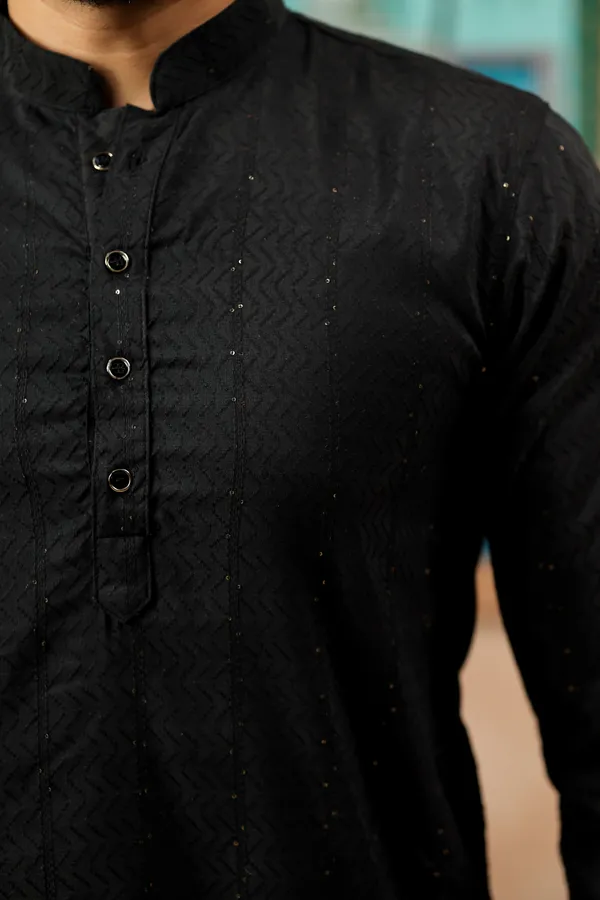 Black_Cotton_Silk_Dobby_Texture_with_Sequins_Kurta