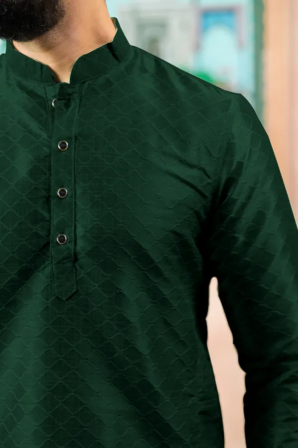 Dark_Green_Silk_Jacquard_Woven_Texture_Kurta