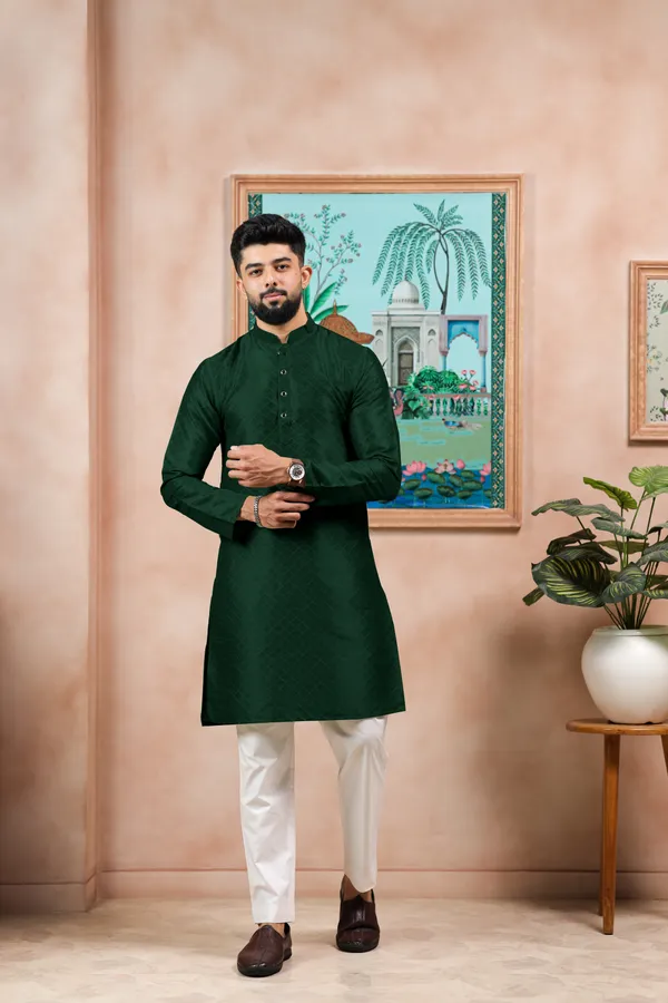 Dark_Green_Silk_Jacquard_Woven_Texture_Kurta