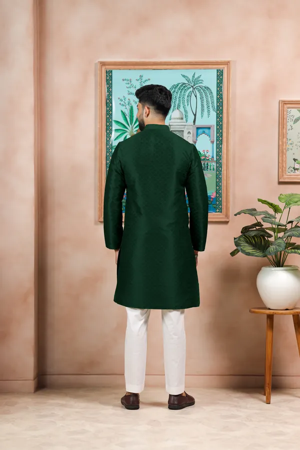 Dark_Green_Silk_Jacquard_Woven_Texture_Kurta