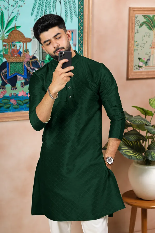 Dark_Green_Silk_Jacquard_Woven_Texture_Kurta