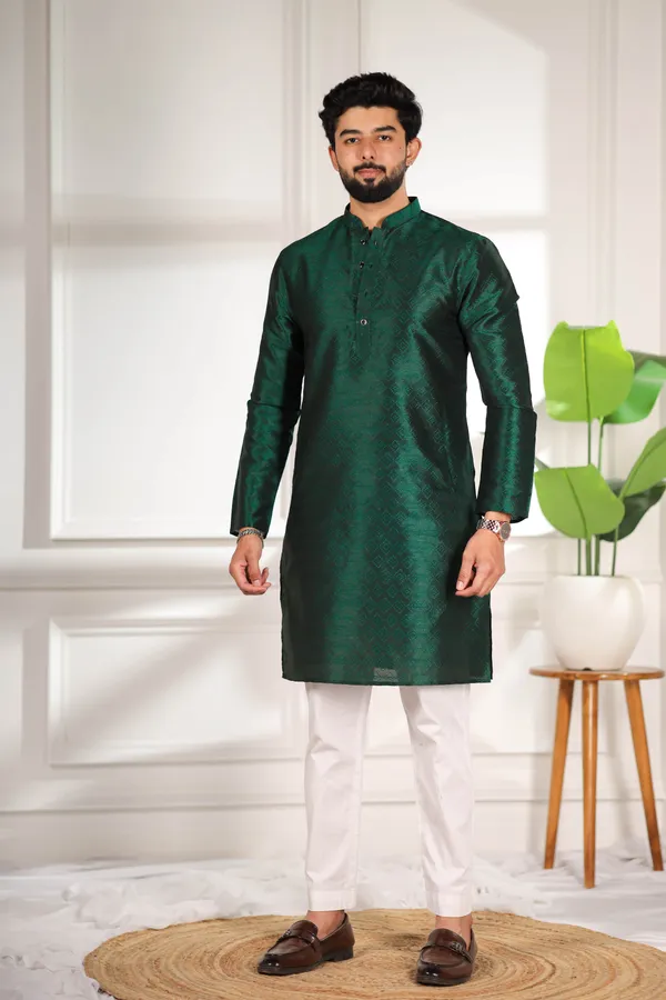 Dark_Green_Silk_Jacquard_Woven_Texture_Kurta