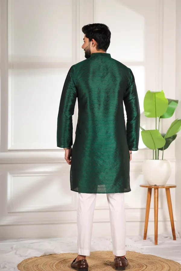 Dark_Green_Silk_Jacquard_Woven_Texture_Kurta