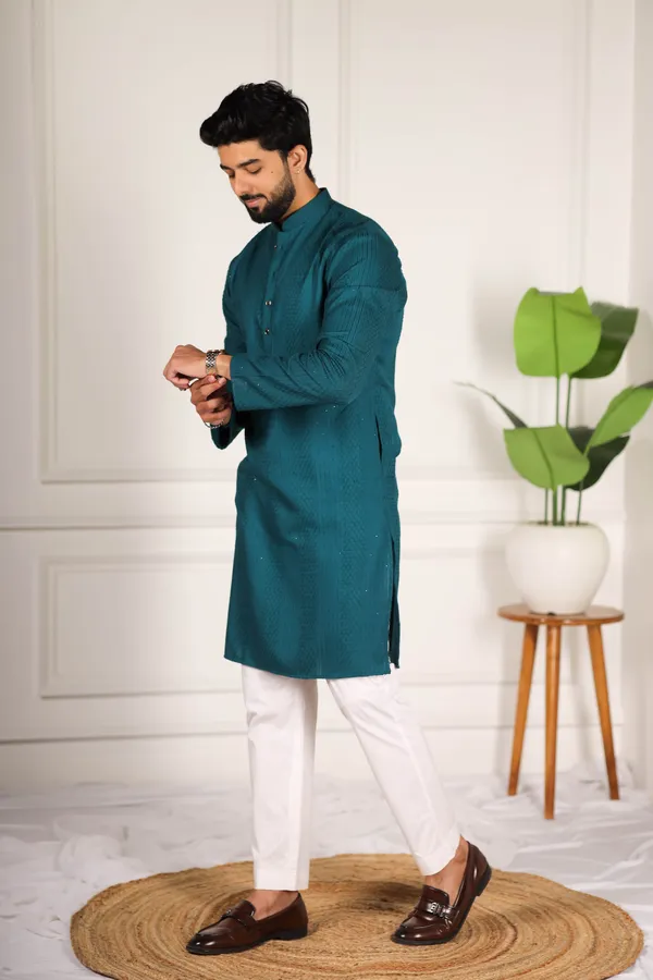 Teal_Rayon_Thread_Work_with_Sequin_Kurta