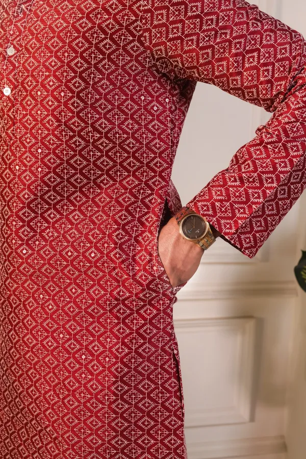 Maroon_Cotton_Silk_Embroidered_With_Sequins_Kurta