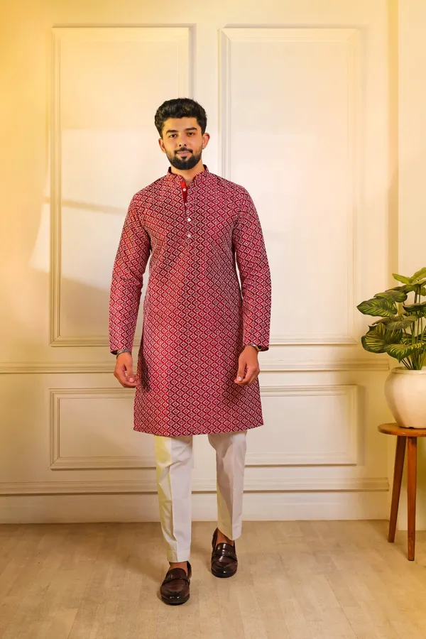 Maroon_Cotton_Silk_Embroidered_With_Sequins_Kurta